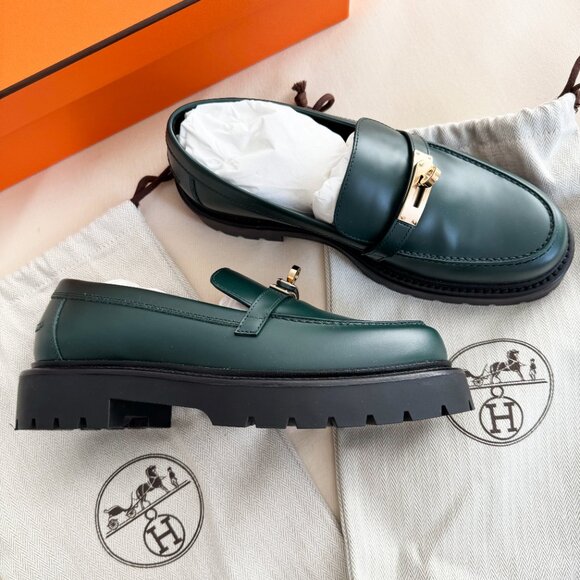Hermes "Icone" Loafers in Green, size 37.5 - Picture 12 of 14